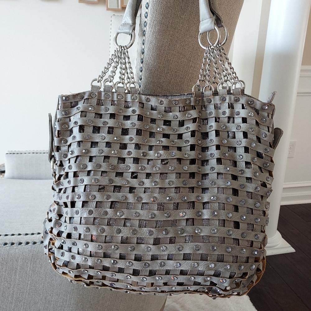 GRAY RHINESTONE HANDBAG